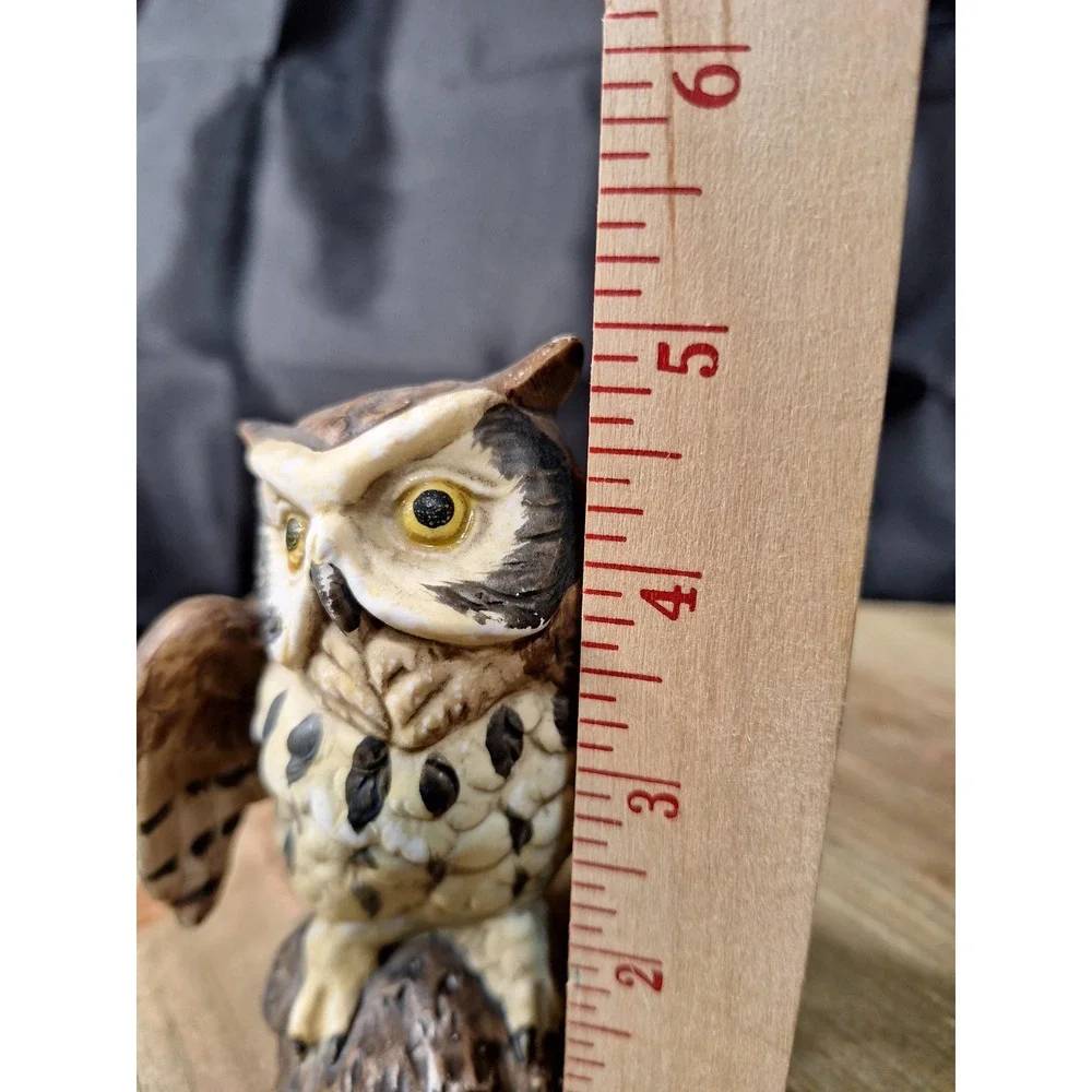 Vintage Ceramic Owl Figurine Hand Painted Great Horned Owl Bird Decor 4.5 Inch
